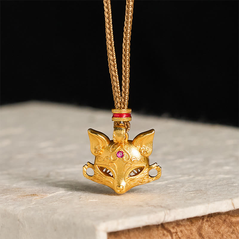 Fortune Jewel 24k Gold Plated Brass Fox Charm Texture Rope Necklace Pendant - Fortune Jewel
