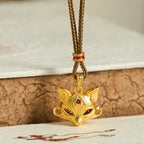 Fortune Jewel 24k Gold Plated Brass Fox Charm Texture Rope Necklace Pendant - Fortune Jewel