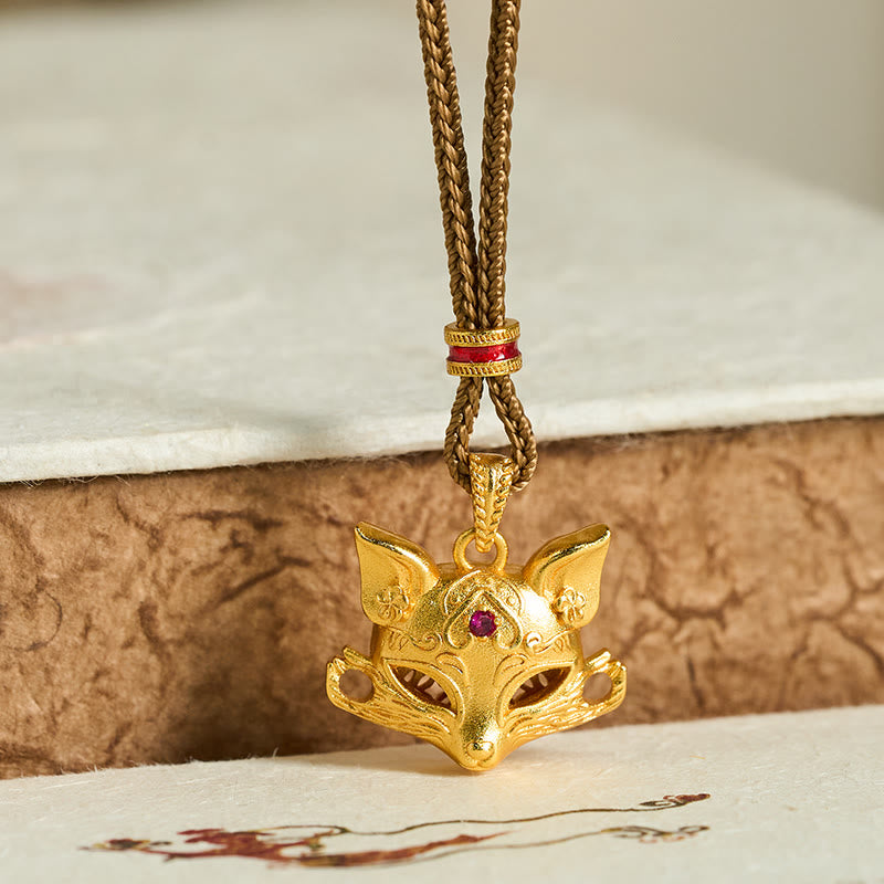 Fortune Jewel 24k Gold Plated Brass Fox Charm Texture Rope Necklace Pendant - Fortune Jewel