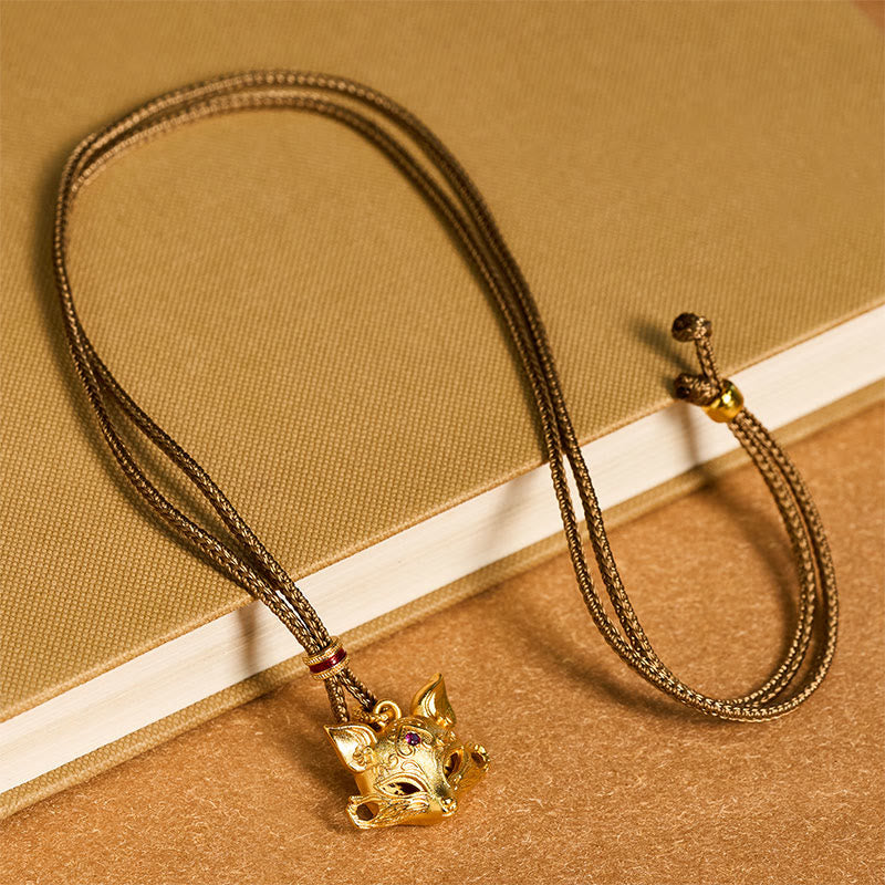 Fortune Jewel 24k Gold Plated Brass Fox Charm Texture Rope Necklace Pendant - Fortune Jewel