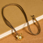 Fortune Jewel 24k Gold Plated Brass Fox Charm Texture Rope Necklace Pendant - Fortune Jewel