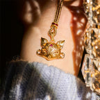 Fortune Jewel 24k Gold Plated Brass Fox Charm Texture Rope Necklace Pendant - Fortune Jewel