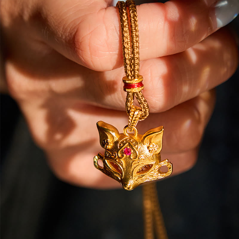 Fortune Jewel 24k Gold Plated Brass Fox Charm Texture Rope Necklace Pendant - Fortune Jewel