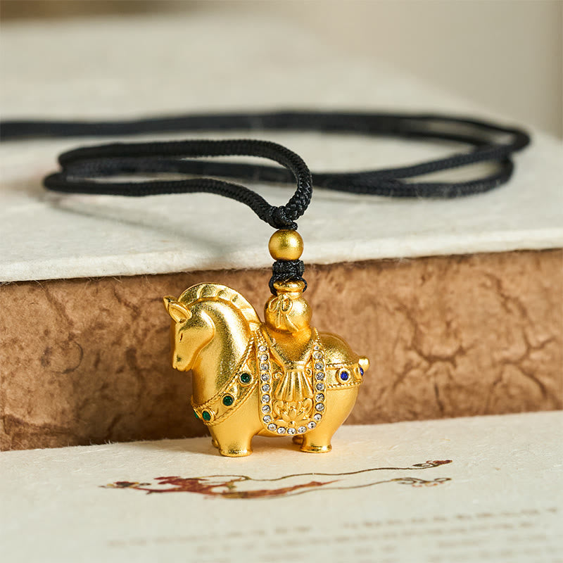 Fortune Jewel Year Of The Horse 24k Gold Plated Brass Rope Cord Necklace Pendant - Fortune Jewel
