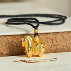 Fortune Jewel Year Of The Horse 24k Gold Plated Brass Rope Cord Necklace Pendant - Fortune Jewel