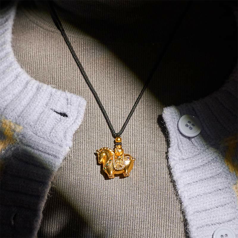Fortune Jewel Year Of The Horse 24k Gold Plated Brass Rope Cord Necklace Pendant - Fortune Jewel