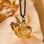 Fortune Jewel Year Of The Horse 24k Gold Plated Brass Rope Cord Necklace Pendant - Fortune Jewel