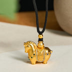 Fortune Jewel Year Of The Horse 24k Gold Plated Brass Rope Cord Necklace Pendant - Fortune Jewel