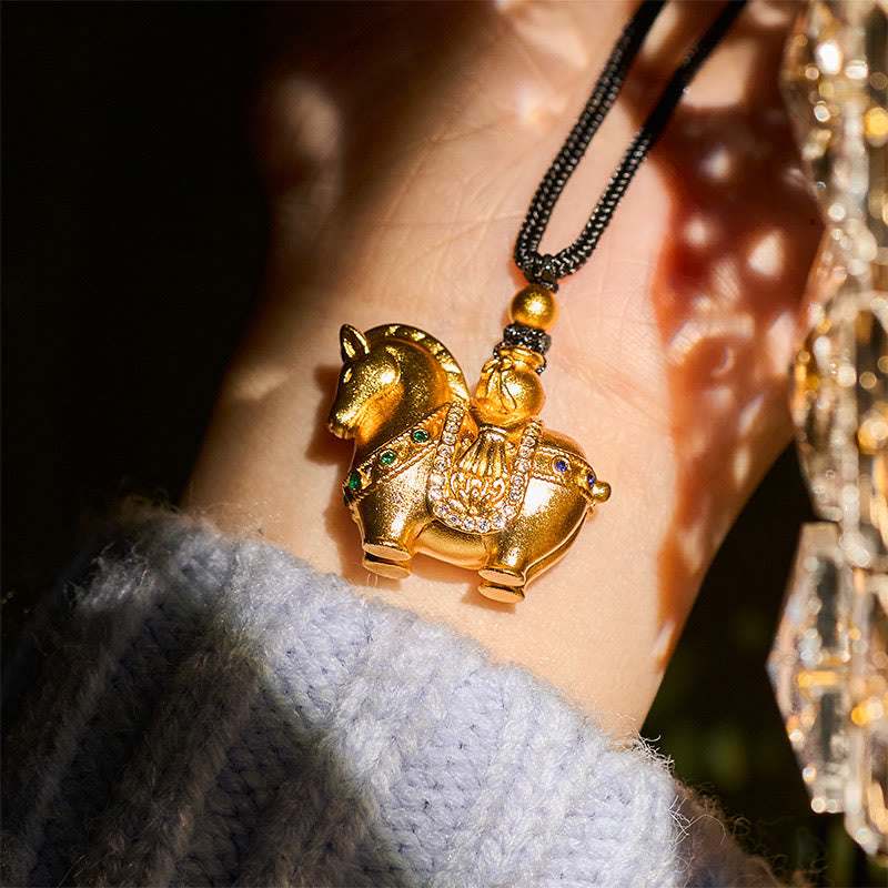 Fortune Jewel Year Of The Horse 24k Gold Plated Brass Rope Cord Necklace Pendant - Fortune Jewel