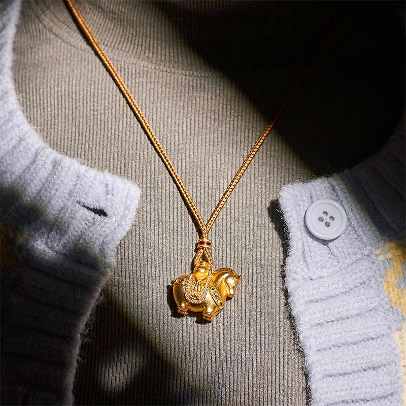 Fortune Jewel "All The Best For Fortune And Protection" Year Of The Horse 24k Gold Plated Brass Necklace Includes Gift Message Card