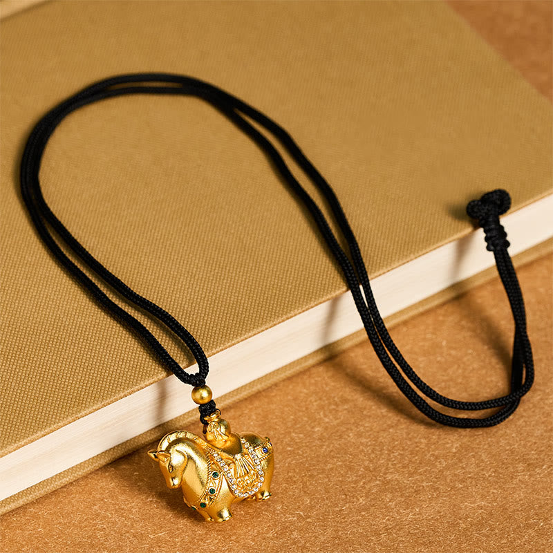 Fortune Jewel Year Of The Horse 24k Gold Plated Brass Rope Cord Necklace Pendant - Fortune Jewel