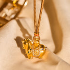 Fortune Jewel "All The Best For Fortune And Protection" Year Of The Horse 24k Gold Plated Brass Necklace Includes Gift Message Card