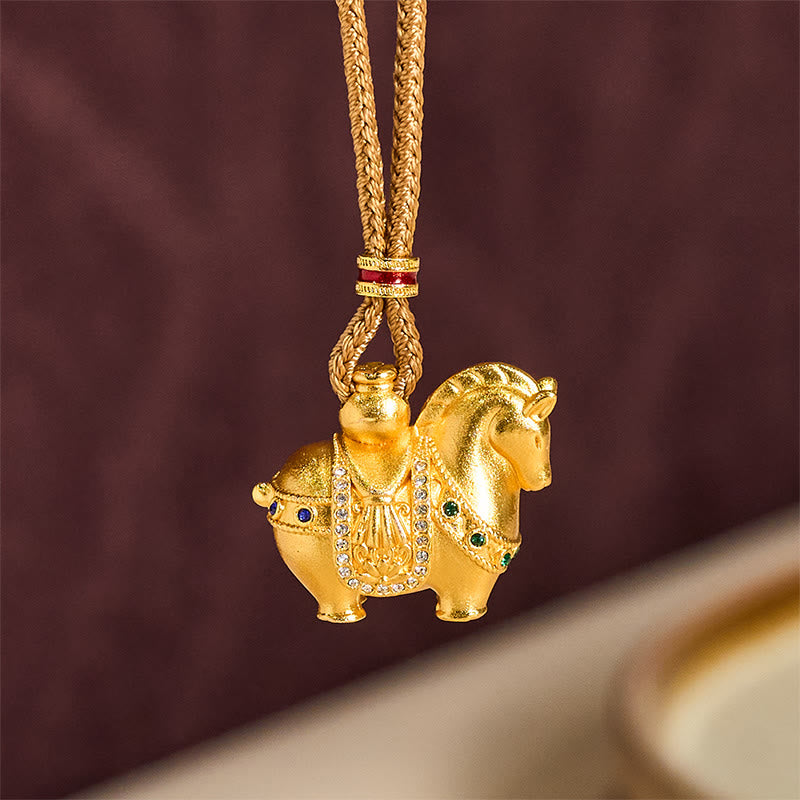 Fortune Jewel "All The Best For Fortune And Protection" Year Of The Horse 24k Gold Plated Brass Necklace Includes Gift Message Card