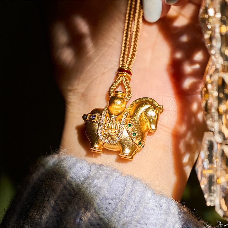 Fortune Jewel "All The Best For Fortune And Protection" Year Of The Horse 24k Gold Plated Brass Necklace Includes Gift Message Card