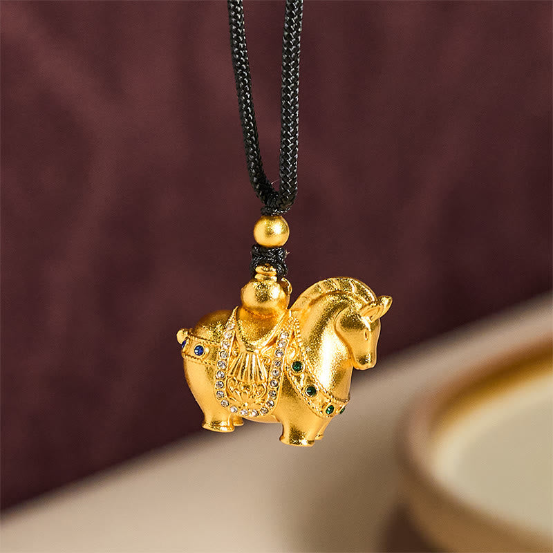 Fortune Jewel Year Of The Horse 24k Gold Plated Brass Rope Cord Necklace Pendant - Fortune Jewel