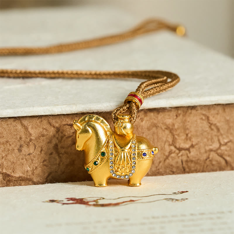 Fortune Jewel "All The Best For Fortune And Protection" Year Of The Horse 24k Gold Plated Brass Necklace Includes Gift Message Card