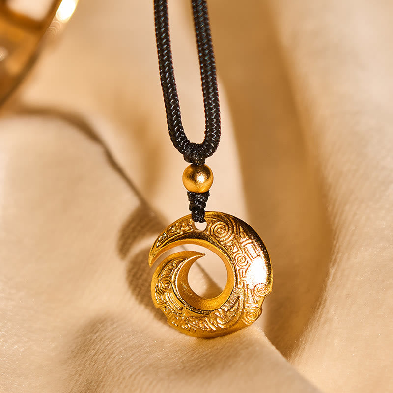 Fortune Jewel "Wishing You Good Fortune" 24k Gold Plated Brass Peace Buckle Black Rope Necklace Includes Gift Message Card - Fortune Jewel