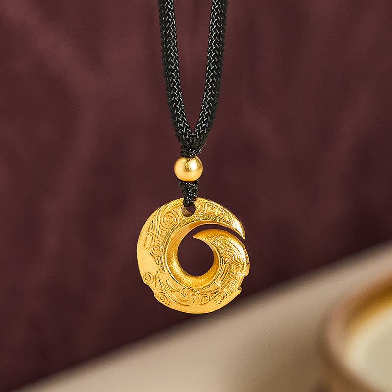 Fortune Jewel "Wishing You Good Fortune" 24k Gold Plated Brass Peace Buckle Black Rope Necklace Includes Gift Message Card - Fortune Jewel