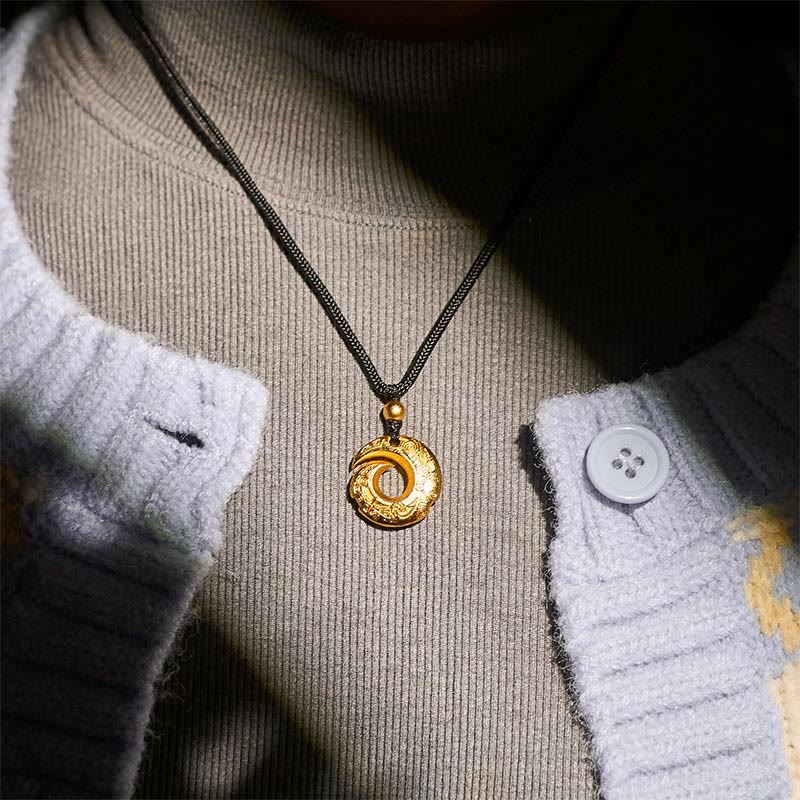 Fortune Jewel "Wishing You Good Fortune" 24k Gold Plated Brass Peace Buckle Black Rope Necklace Includes Gift Message Card - Fortune Jewel
