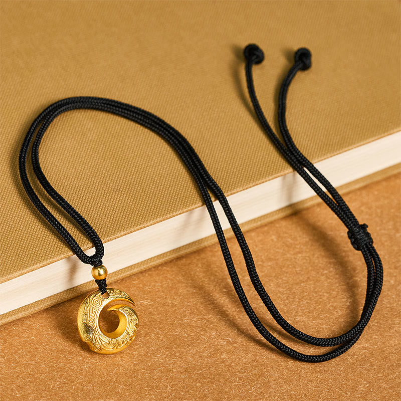 Fortune Jewel "Wishing You Good Fortune" 24k Gold Plated Brass Peace Buckle Black Rope Necklace Includes Gift Message Card - Fortune Jewel