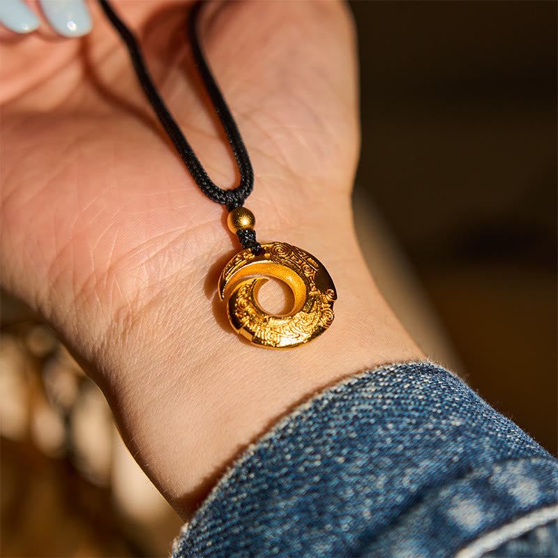 Fortune Jewel 24k Gold Plated Brass Peace Buckle Black Rope Auspicious Necklace Pendant - Fortune Jewel