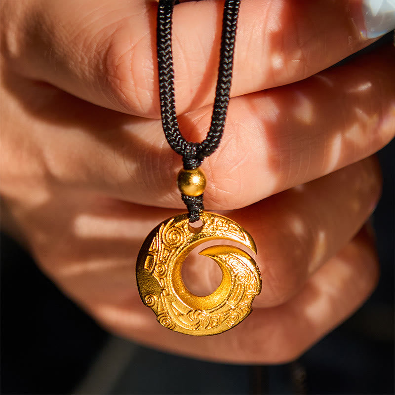 Fortune Jewel 24k Gold Plated Brass Peace Buckle Black Rope Auspicious Necklace Pendant - Fortune Jewel
