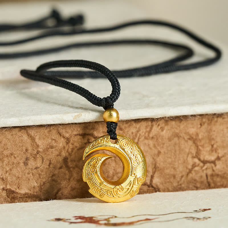Fortune Jewel 24k Gold Plated Brass Peace Buckle Black Rope Auspicious Necklace Pendant - Fortune Jewel
