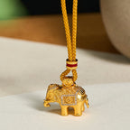 Fortune Jewel 24k Gold Plated Brass Elephant Charm Strength Rope Necklace Pendant - Fortune Jewel