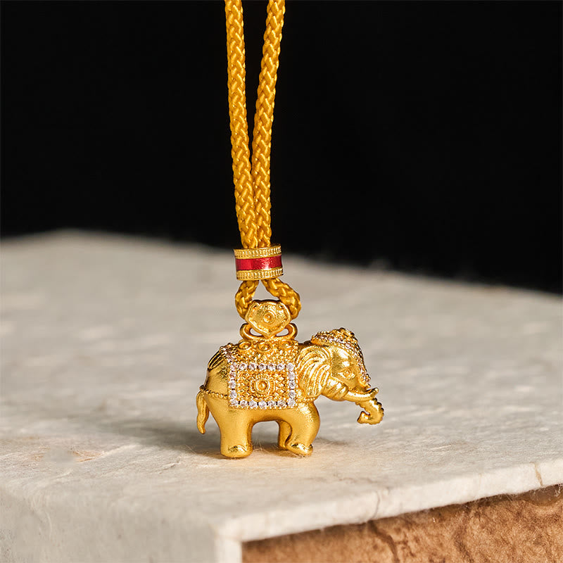 Fortune Jewel 24k Gold Plated Brass Elephant Charm Strength Rope Necklace Pendant - Fortune Jewel