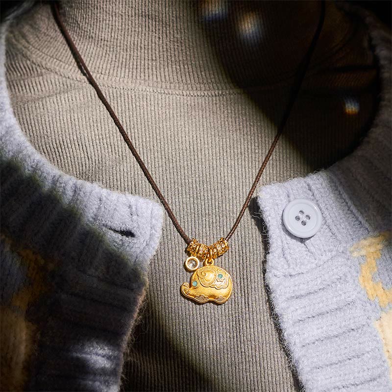 Fortune Jewel Elephant Symbol 24k Gold Plated Brass Strength Rope Necklace Pendant - Fortune Jewel