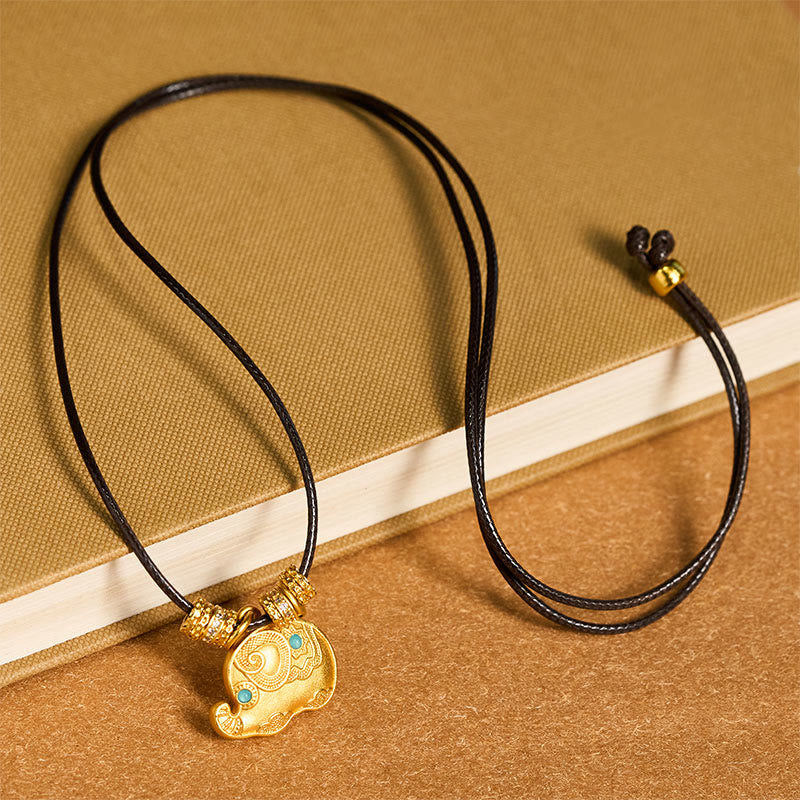 Fortune Jewel Elephant Symbol 24k Gold Plated Brass Strength Rope Necklace Pendant - Fortune Jewel