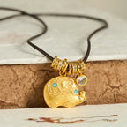 Fortune Jewel Elephant Symbol 24k Gold Plated Brass Strength Rope Necklace Pendant - Fortune Jewel