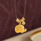 Fortune Jewel Elephant Symbol 24k Gold Plated Brass Strength Rope Necklace Pendant - Fortune Jewel