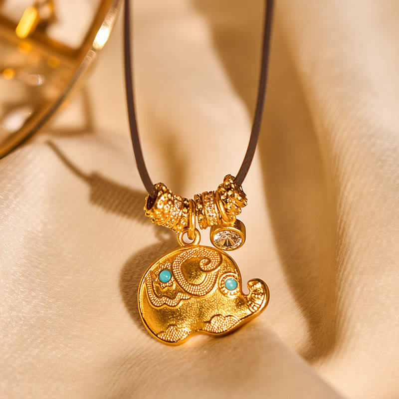 Fortune Jewel Elephant Symbol 24k Gold Plated Brass Strength Rope Necklace Pendant - Fortune Jewel