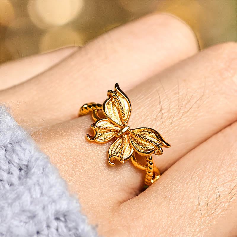 Fortune Jewel 24k Gold Plated Brass Butterfly Symbol Adjustable Love Ring - Fortune Jewel