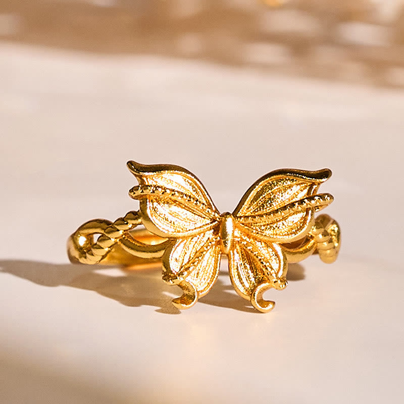 Fortune Jewel 24k Gold Plated Brass Butterfly Symbol Adjustable Love Ring - Fortune Jewel