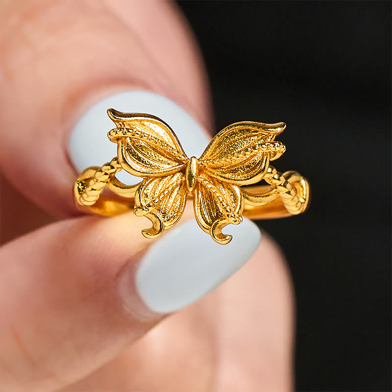 Fortune Jewel 24k Gold Plated Brass Butterfly Symbol Adjustable Love Ring - Fortune Jewel