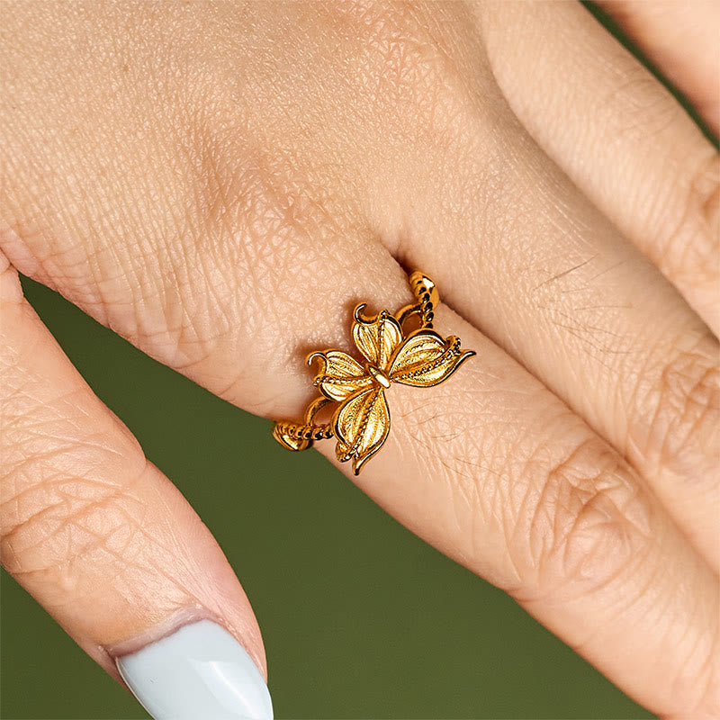 Fortune Jewel 24k Gold Plated Brass Butterfly Symbol Adjustable Love Ring - Fortune Jewel