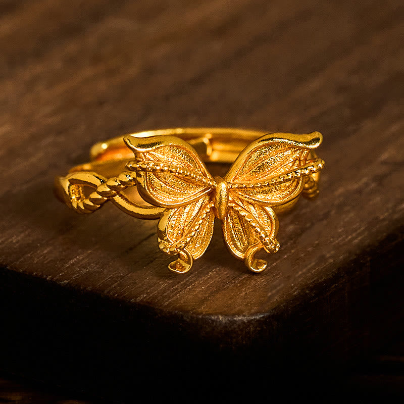 Fortune Jewel 24k Gold Plated Brass Butterfly Symbol Adjustable Love Ring - Fortune Jewel