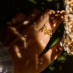 Fortune Jewel 24k Gold Plated Brass Butterfly Symbol Adjustable Love Ring - Fortune Jewel