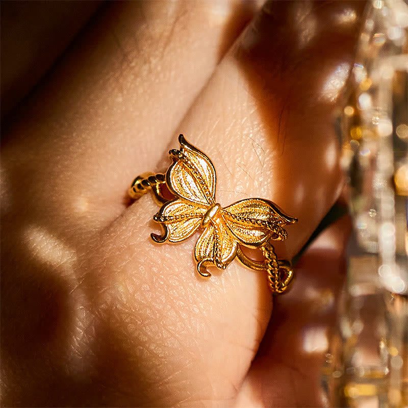 Fortune Jewel 24k Gold Plated Brass Butterfly Symbol Adjustable Love Ring - Fortune Jewel