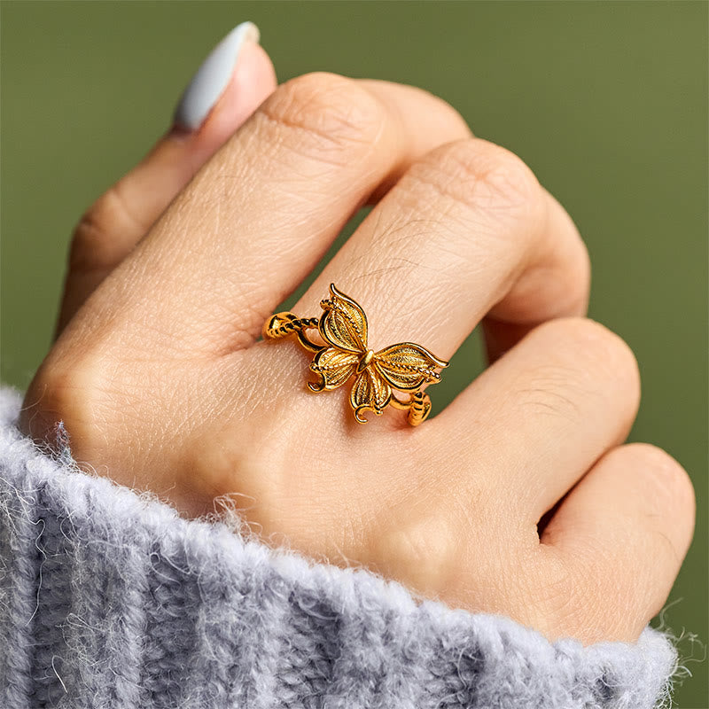 Fortune Jewel 24k Gold Plated Brass Butterfly Symbol Adjustable Love Ring - Fortune Jewel