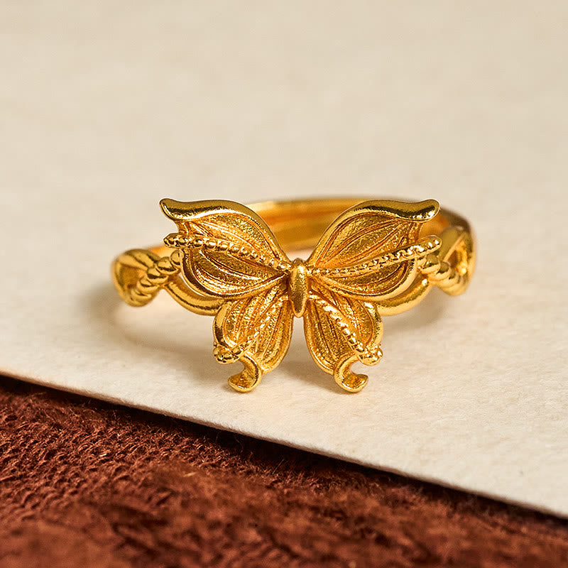 Fortune Jewel 24k Gold Plated Brass Butterfly Symbol Adjustable Love Ring - Fortune Jewel