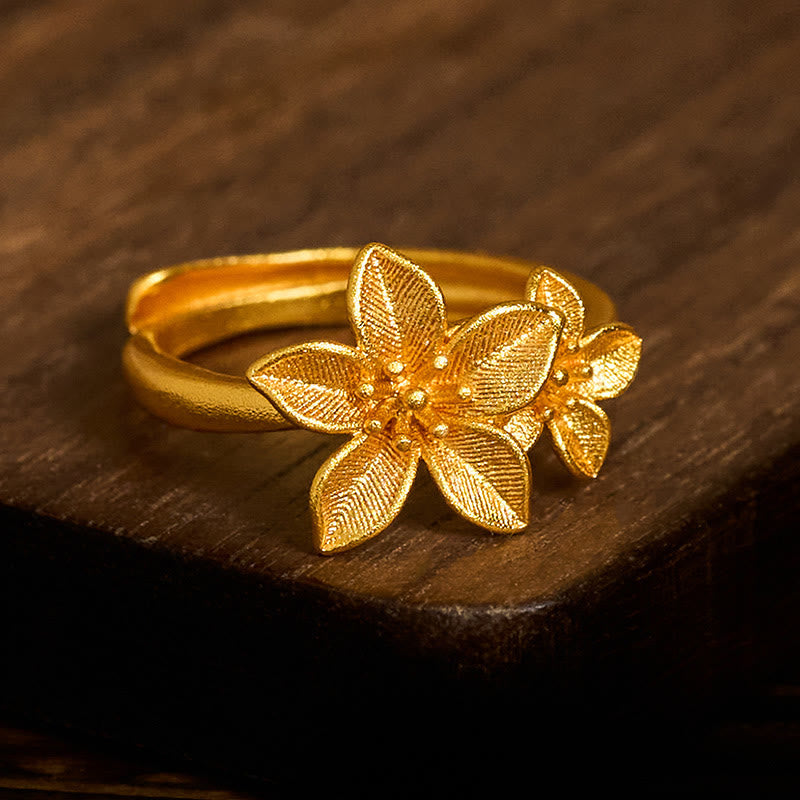 Fortune Jewel Lilac Flower Adjustable 24k Gold Plated Copper Brass Ring - Fortune Jewel