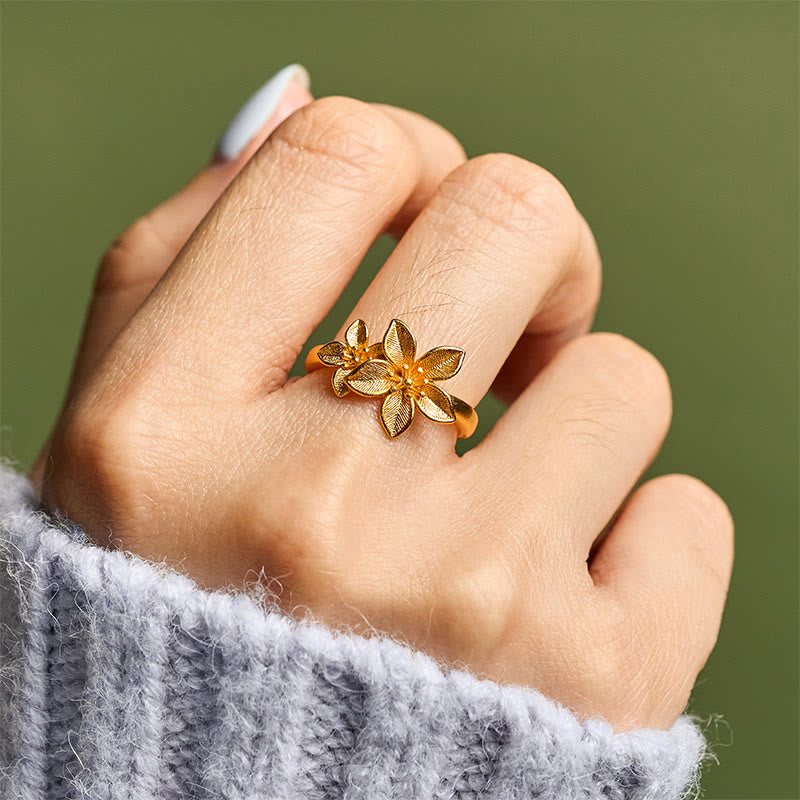 Fortune Jewel Lilac Flower Adjustable 24k Gold Plated Copper Brass Ring - Fortune Jewel