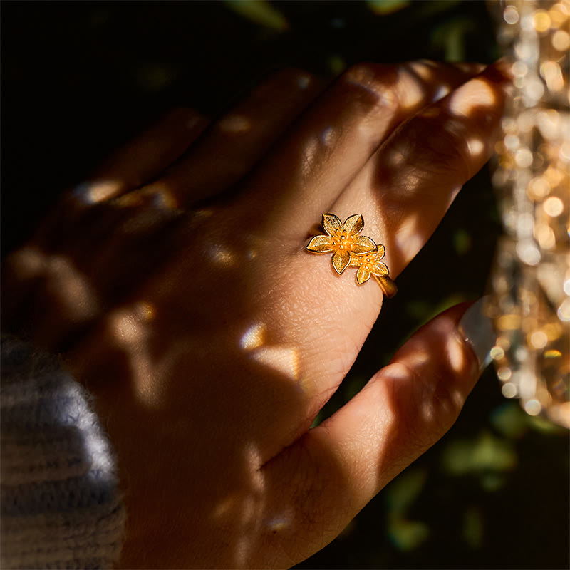 Fortune Jewel Lilac Flower Adjustable 24k Gold Plated Copper Brass Ring - Fortune Jewel