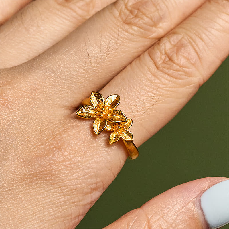 Fortune Jewel Lilac Flower Adjustable 24k Gold Plated Copper Brass Ring - Fortune Jewel