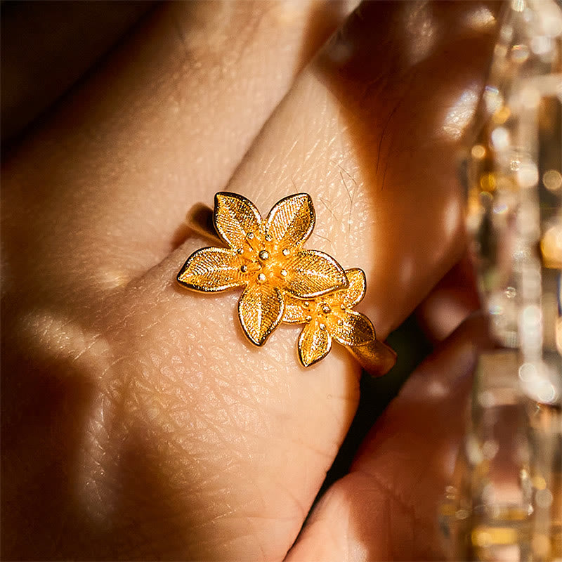 Fortune Jewel Lilac Flower Adjustable 24k Gold Plated Copper Brass Ring - Fortune Jewel