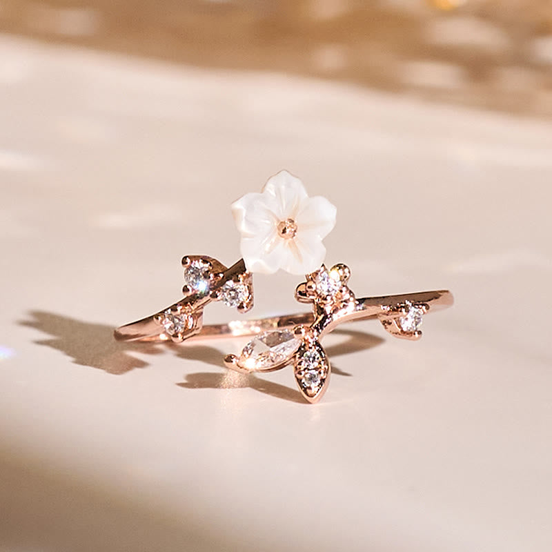 Fortune Jewel White Flower Design Adjustable Healing Copper Ring - Fortune Jewel