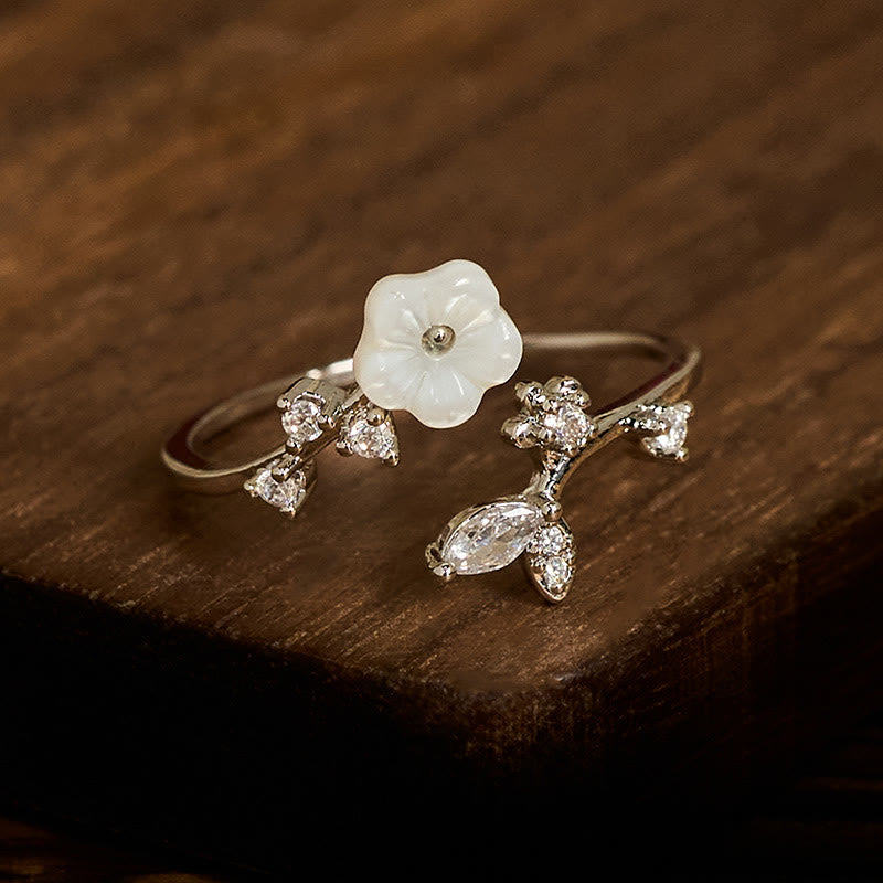 Fortune Jewel White Flower Design Adjustable Healing Copper Ring - Fortune Jewel